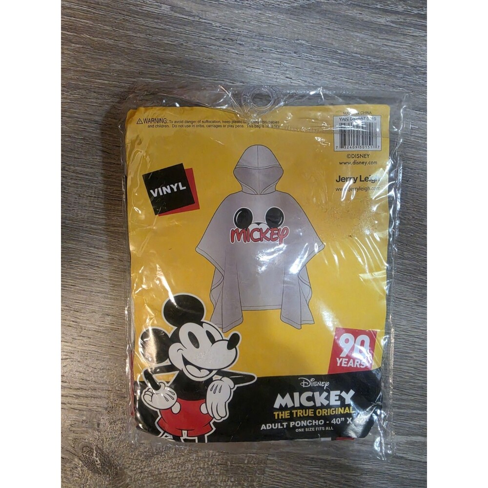 DISNEY MICKEY MOUSE EARS Adult VINYL PONCHO 40-52” WATERPROOF REUSABLE BNIP